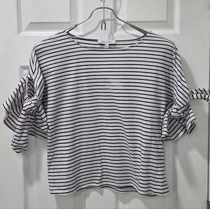 Pedro del Hierro Striped Boat Neck Top Tie Sleeve Blouse S